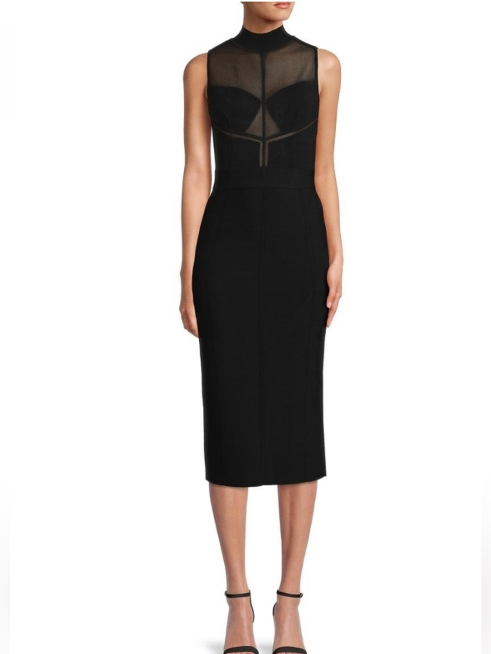 HERVE LEGER Sheer Intarsia Bustier Midi Bodycon bandage dress Black M Org $1,390